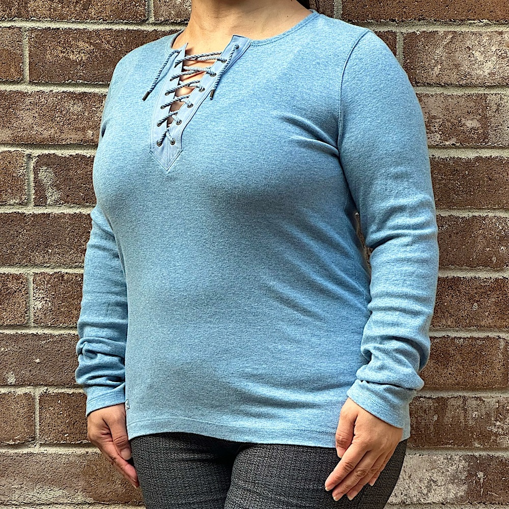 Ralph Lauren Lace Up Shirt. Long Sleeve. Blue. SMALL.